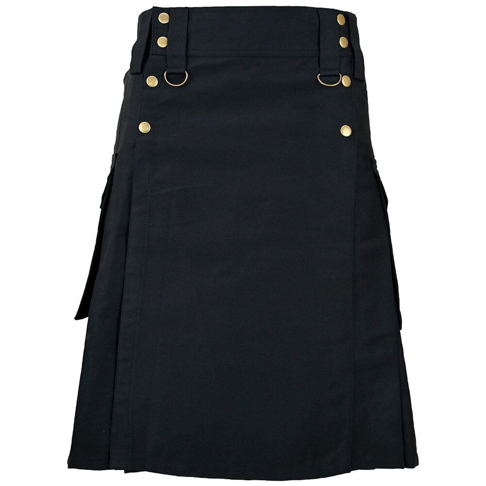 Scottish Men Highlander Kilt Black Men Cotton kilt With 6 pockets